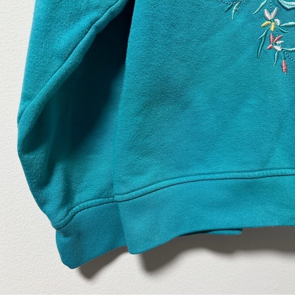 Vintage 90s Shenanigans Teal Butterfly Flower Embroidered Sweatshirt Size Large - Picture 6 of 13